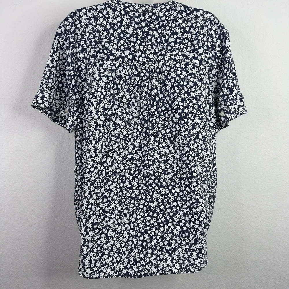 J.Crew Shirt Women L Blue White Floral Romantic Career Flowy Coquette Boho Fairy
